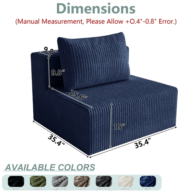 Alt view image 2 of 5 - Modular Sectional Sleeper Sofa, Corduroy Cloud Couch for Living Assembly Required, Antique Blue, Foam