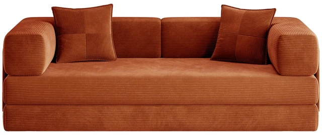 Alt view image 6 of 7 - 79 Inch Teddy Couch Convertible Sleeper Sofa Bed, Corduroy Floor Sofa with High Density Foam Metal Back and Arm