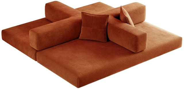 Alt view image 7 of 7 - 79 Inch Teddy Couch Convertible Sleeper Sofa Bed, Corduroy Floor Sofa with High Density Foam Metal Back and Arm