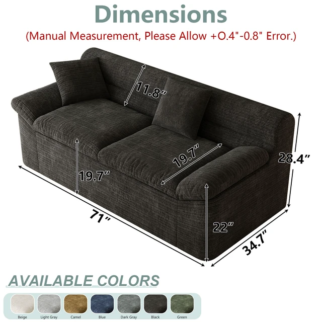Alt view image 5 of 5 - Inch3setaser Sofa, Chenille Deep Seat Couches Loveseat Sofa Assembly 1 pcs for Living Conference, Antique Black, Foam