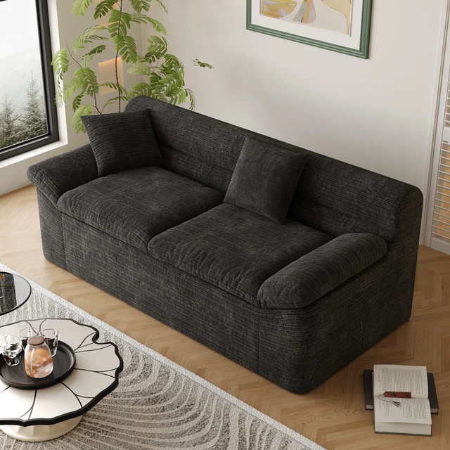 Alt view image 2 of 5 - Inch3setaser Sofa, Chenille Deep Seat Couches Loveseat Sofa Assembly 1 pcs for Living Conference, Antique Black, Foam