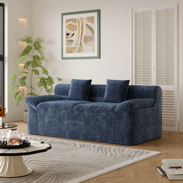Alt view image 3 of 5 - Inch3setaser Sofa, Chenille Deep Seat Couches Loveseat Sofa Assembly 1 pcs for Living Conference, Aged Blue, Foam