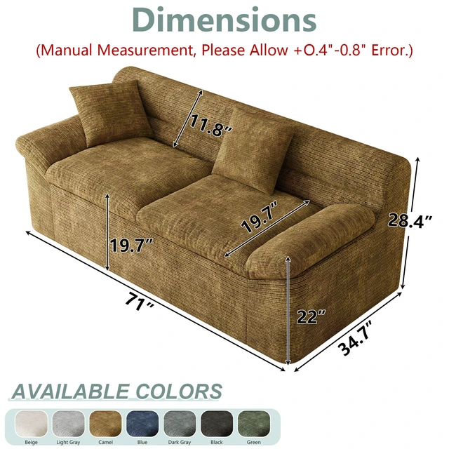 Alt view image 3 of 5 - Inch3setaser Sofa, Chenille Deep Seat Couches Loveseat Sofa Assembly 1 pcs for Living Conference, Mustard Yellow, Foam