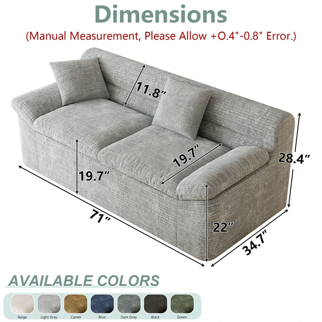 Alt view image 3 of 5 - Inch3setaser Sofa, Chenille Deep Seat Couches Loveseat Sofa Assembly 1 pcs for Living Conference, Light Grey, Foam