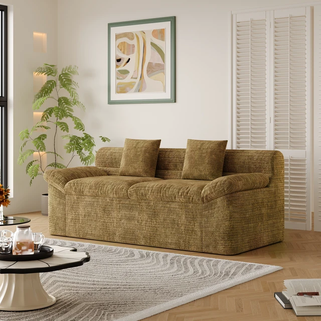 Alt view image 2 of 5 - Inch3setaser Sofa, Chenille Deep Seat Couches Loveseat Sofa Assembly 1 pcs for Living Conference, Mustard Yellow, Foam