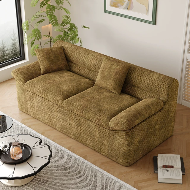 Alt view image 5 of 5 - Inch3setaser Sofa, Chenille Deep Seat Couches Loveseat Sofa Assembly 1 pcs for Living Conference, Mustard Yellow, Foam