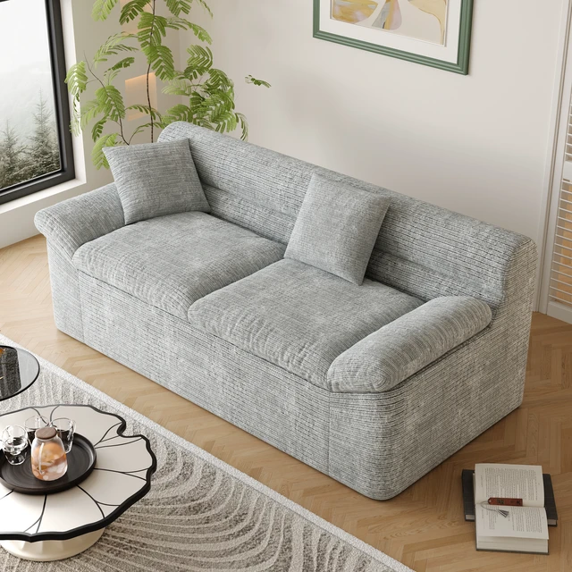 Alt view image 2 of 5 - Inch3setaser Sofa, Chenille Deep Seat Couches Loveseat Sofa Assembly 1 pcs for Living Conference, Light Grey, Foam