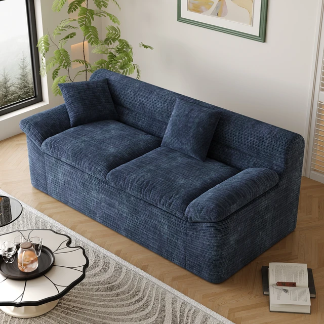 Alt view image 5 of 5 - Inch3setaser Sofa, Chenille Deep Seat Couches Loveseat Sofa Assembly 1 pcs for Living Conference, Aged Blue, Foam