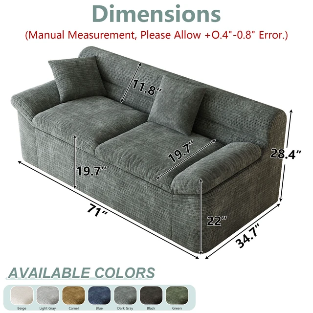 Alt view image 3 of 5 - Inch3setaser Sofa, Chenille Deep Seat Couches Loveseat Sofa Assembly 1 pcs for Living Conference, Dark Grey, Foam