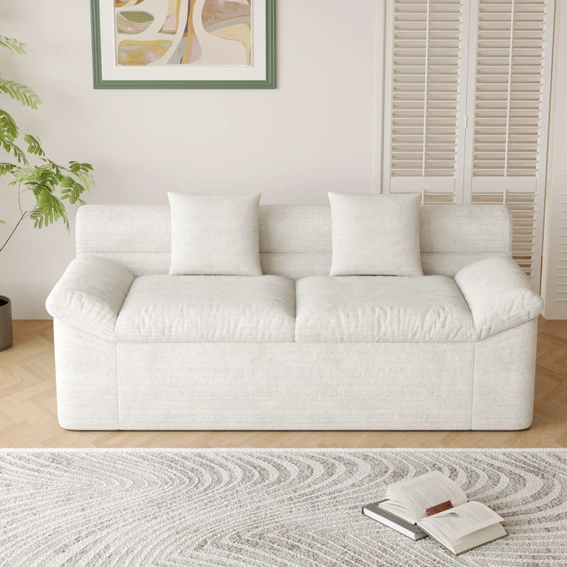 Main image of Inch3setaser Sofa, Chenille Deep Seat Couches Loveseat Sofa Assembly 1 pcs for Living Conference, Cream White, Foam
