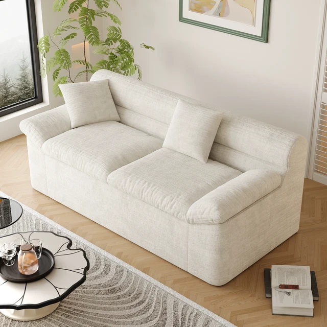 Alt view image 4 of 5 - Inch3setaser Sofa, Chenille Deep Seat Couches Loveseat Sofa Assembly 1 pcs for Living Conference, Cream White, Foam