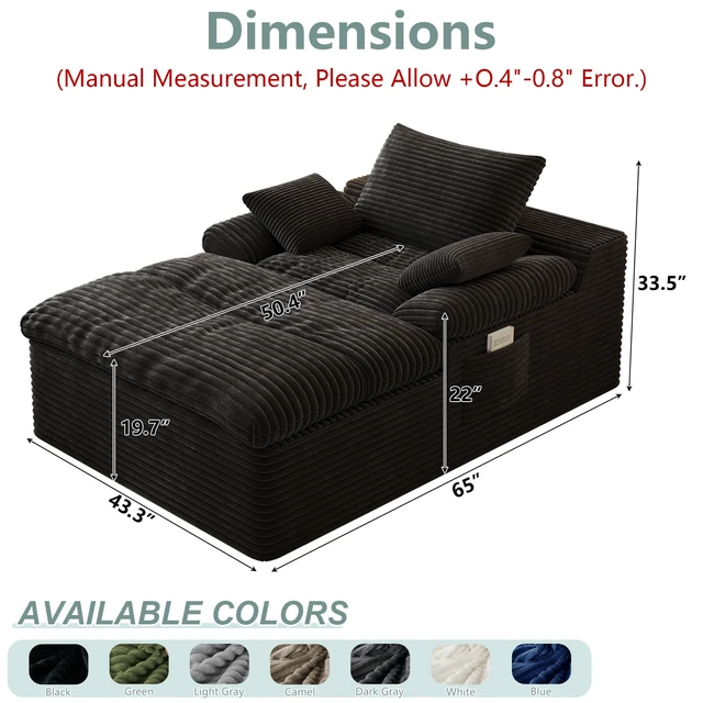 Alt view image 5 of 5 - Single Seat Sofa, Corduroy Fabric Deep Seat Couches Assembly 1 pcs, Antique Black, Foam