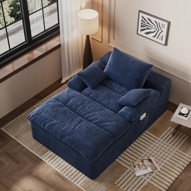 Main image of Single Seat Sofa, Corduroy Fabric Deep Seat Couches Assembly 1 pcs, Aged Blue, Foam