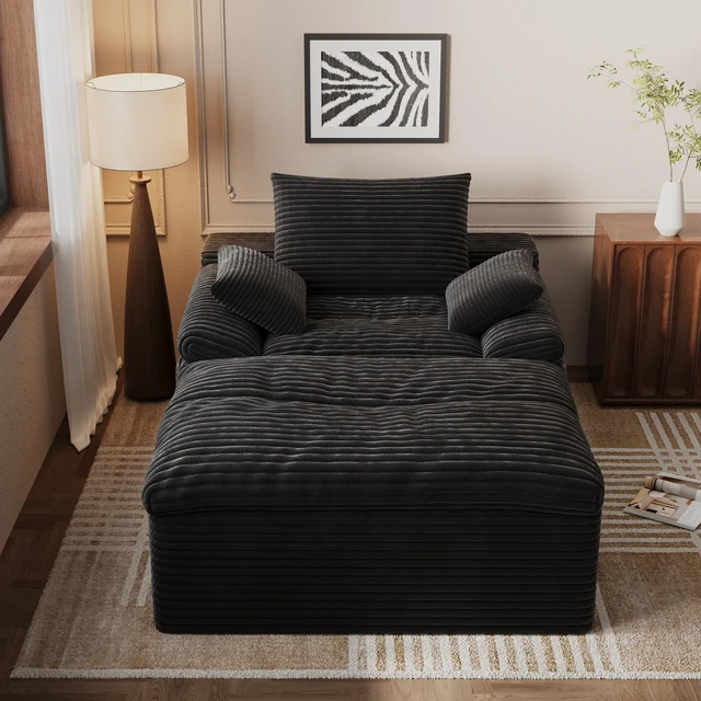 Main image of Single Seat Sofa, Corduroy Fabric Deep Seat Couches Assembly 1 pcs, Antique Black, Foam