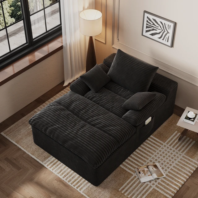 Alt view image 2 of 5 - Single Seat Sofa, Corduroy Fabric Deep Seat Couches Assembly 1 pcs, Antique Black, Foam