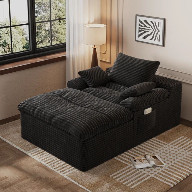 Alt view image 3 of 5 - Single Seat Sofa, Corduroy Fabric Deep Seat Couches Assembly 1 pcs, Antique Black, Foam