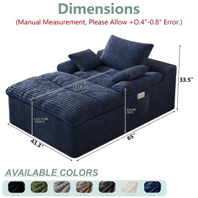 Alt view image 2 of 5 - Single Seat Sofa, Corduroy Fabric Deep Seat Couches Assembly 1 pcs, Aged Blue, Foam