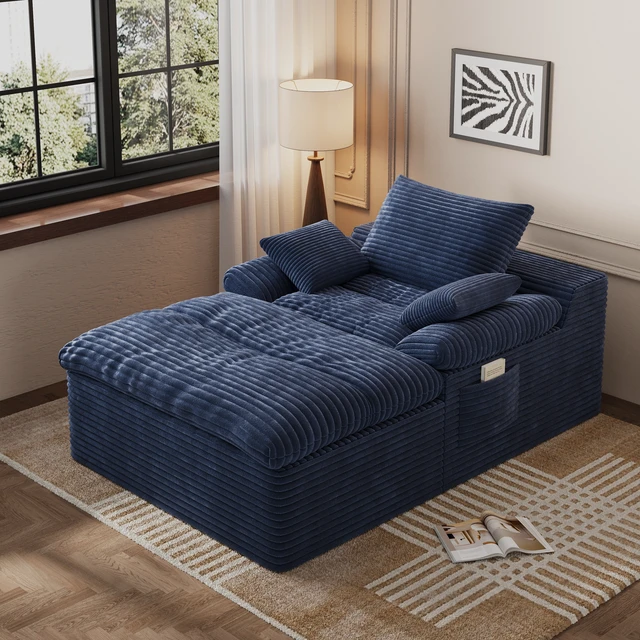 Alt view image 3 of 5 - Single Seat Sofa, Corduroy Fabric Deep Seat Couches Assembly 1 pcs, Aged Blue, Foam