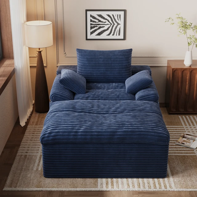 Alt view image 4 of 5 - Single Seat Sofa, Corduroy Fabric Deep Seat Couches Assembly 1 pcs, Aged Blue, Foam