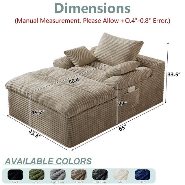Alt view image 3 of 5 - Single Seat Sofa, Corduroy Fabric Deep Seat Couches Assembly 1 pcs, Camel, Foam