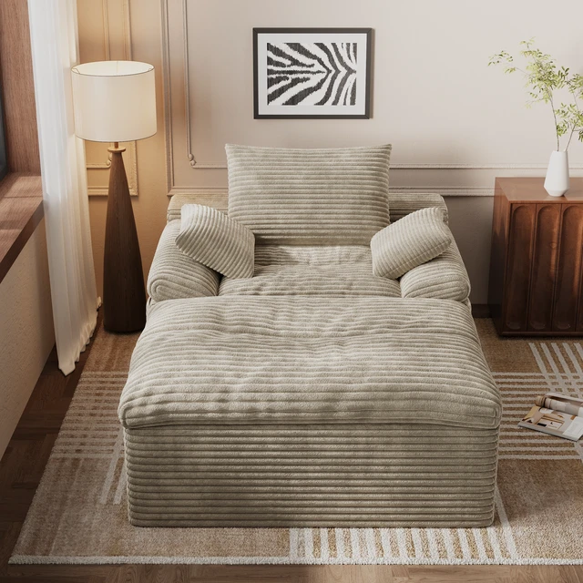 Alt view image 4 of 5 - Single Seat Sofa, Corduroy Fabric Deep Seat Couches Assembly 1 pcs, Camel, Foam