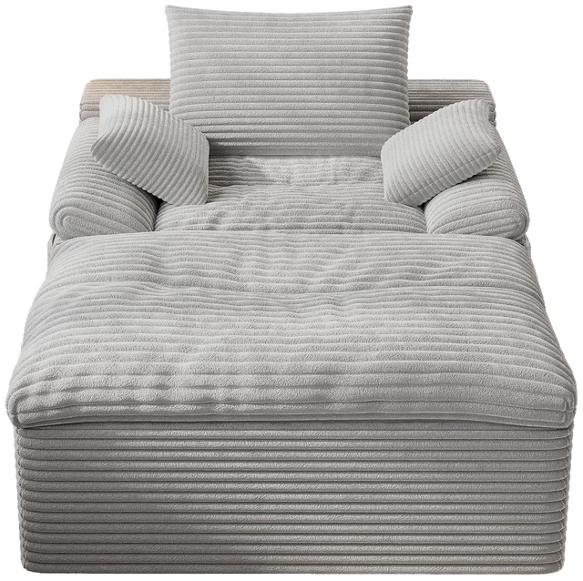 Alt view image 2 of 5 - Single Seat Sofa, Corduroy Fabric Deep Seat Couches Assembly 1 pcs, Light Grey, Foam