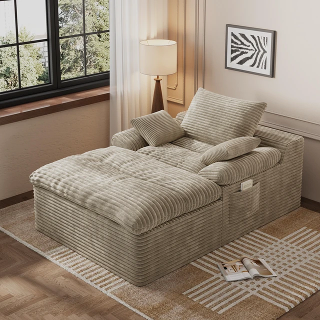 Main image of Single Seat Sofa, Corduroy Fabric Deep Seat Couches Assembly 1 pcs, Camel, Foam