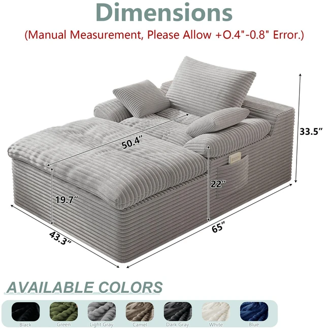 Alt view image 3 of 5 - Single Seat Sofa, Corduroy Fabric Deep Seat Couches Assembly 1 pcs, Light Grey, Foam