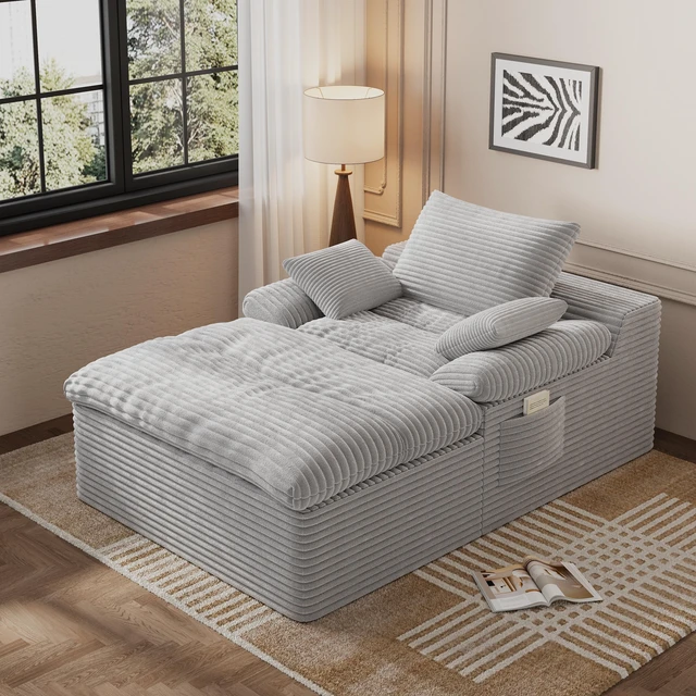 Main image of Single Seat Sofa, Corduroy Fabric Deep Seat Couches Assembly 1 pcs, Light Grey, Foam