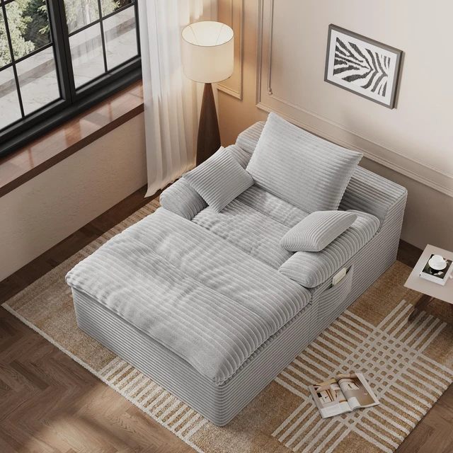 Alt view image 4 of 5 - Single Seat Sofa, Corduroy Fabric Deep Seat Couches Assembly 1 pcs, Light Grey, Foam