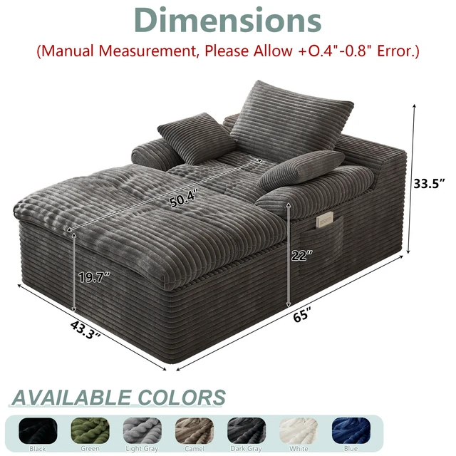 Alt view image 3 of 5 - Single Seat Sofa, Corduroy Fabric Deep Seat Couches Assembly 1 pcs, Dark Grey, Foam