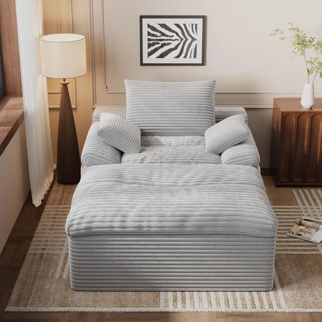 Alt view image 5 of 5 - Single Seat Sofa, Corduroy Fabric Deep Seat Couches Assembly 1 pcs, Light Grey, Foam