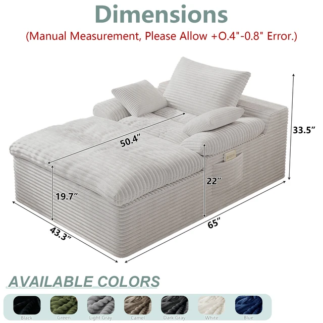 Alt view image 4 of 5 - Single Seat Sofa, Corduroy Fabric Deep Seat Couches Assembly 1 pcs, Cream White, Foam