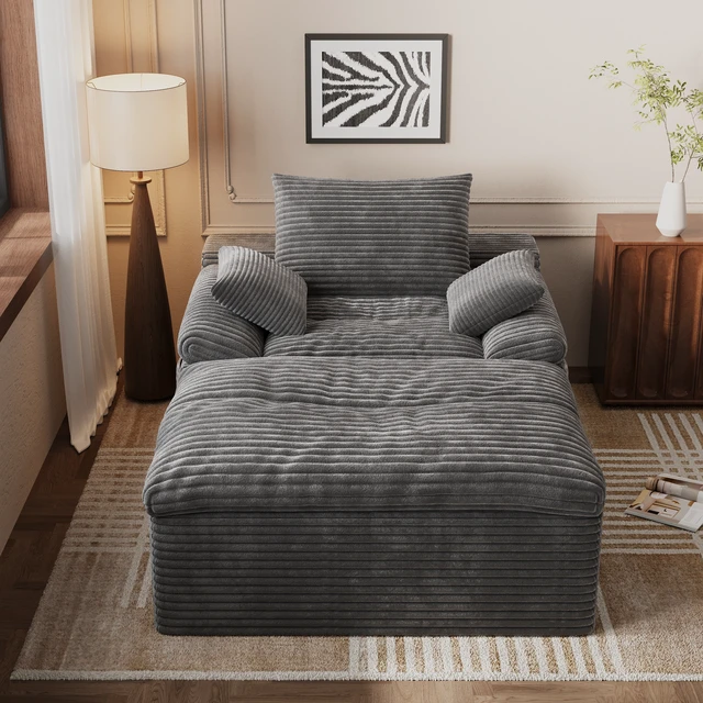 Alt view image 2 of 5 - Single Seat Sofa, Corduroy Fabric Deep Seat Couches Assembly 1 pcs, Dark Grey, Foam