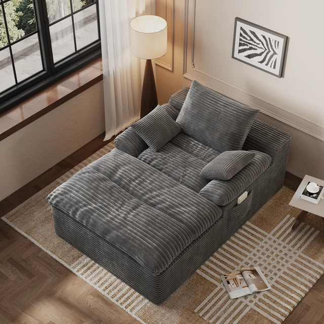 Alt view image 4 of 5 - Single Seat Sofa, Corduroy Fabric Deep Seat Couches Assembly 1 pcs, Dark Grey, Foam
