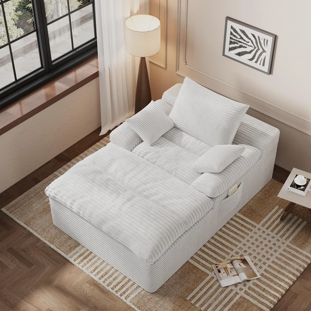 Main image of Single Seat Sofa, Corduroy Fabric Deep Seat Couches Assembly 1 pcs, Cream White, Foam