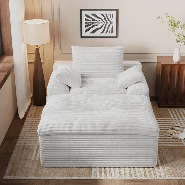 Alt view image 2 of 5 - Single Seat Sofa, Corduroy Fabric Deep Seat Couches Assembly 1 pcs, Cream White, Foam