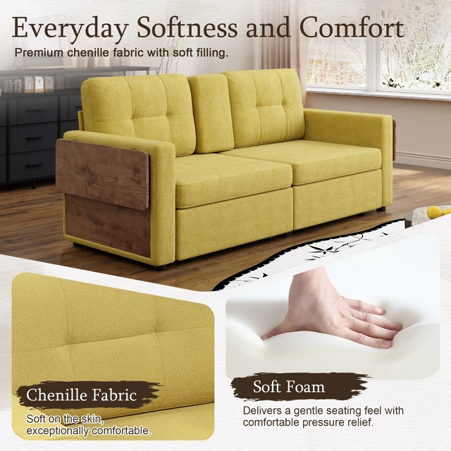 Alt view image 4 of 7 - Loveseat Sofa for Living, Chenille Fabric Couch with Pull-Out Storage Drawers Foldable Side Tables Cup Holder Console