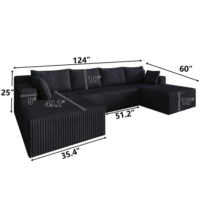Alt view image 4 of 4 - Modular Sectional Sleeper Sofa, Corduroy Cloud Couch for Living Assembly Required, Black, Foam