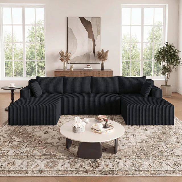 Main image of Modular Sectional Sleeper Sofa, Corduroy Cloud Couch for Living Assembly Required, Black, Foam