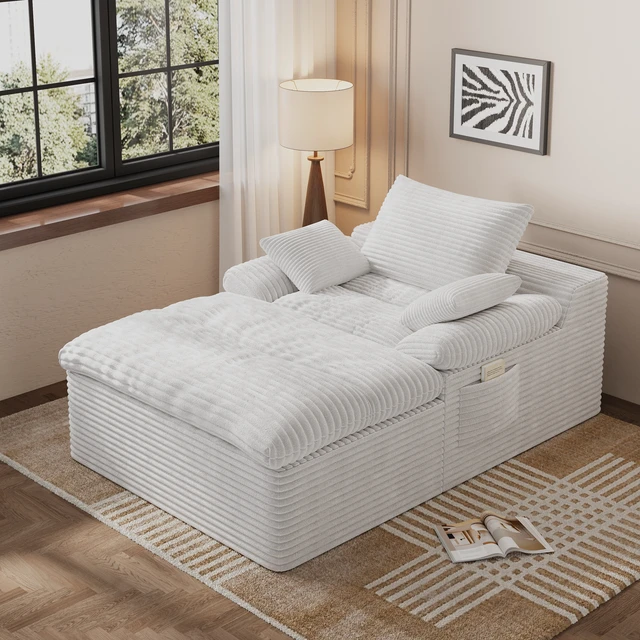 Alt view image 5 of 5 - Single Seat Sofa, Corduroy Fabric Deep Seat Couches Assembly 1 pcs, Cream White, Foam
