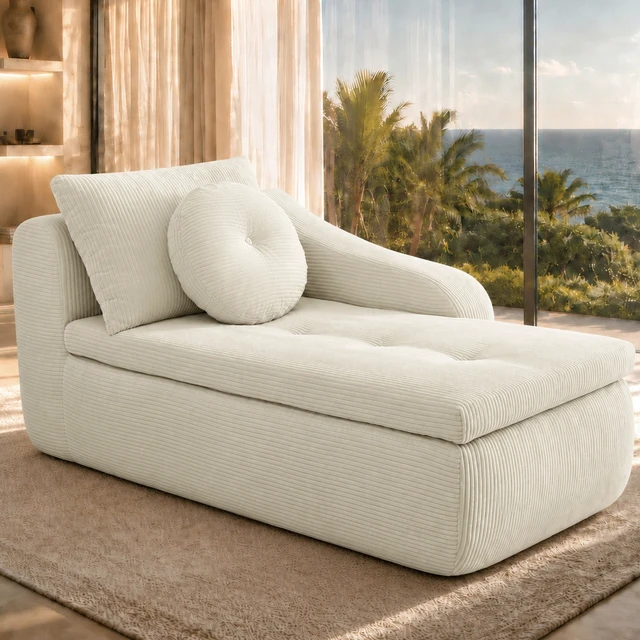 Alt view image 3 of 7 - 66 Inch Left Facing Chaise Lounge with Double Cushioned Seat, Tufted Button Design Two Back Cushions for Study Living