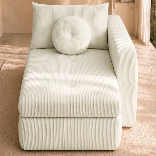 Alt view image 2 of 7 - 66 Inch Left Facing Chaise Lounge with Double Cushioned Seat, Tufted Button Design Two Back Cushions for Study Living