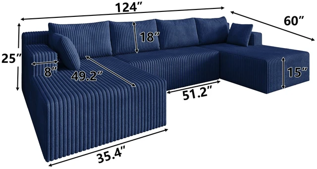 Main image of Modular Sectional Sleeper Sofa, Corduroy Cloud Couch for Living Assembly Required, Blue, Foam