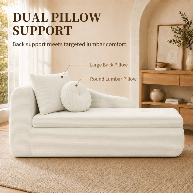 Alt view image 5 of 7 - 66 Inch Left Facing Chaise Lounge with Double Cushioned Seat, Tufted Button Design Two Back Cushions for Study Living
