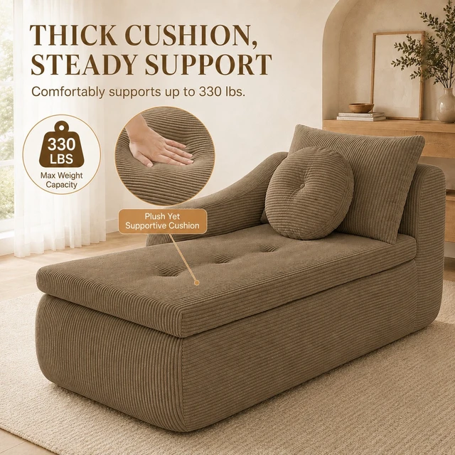 Alt view image 5 of 7 - 66 Inch Left Facing Chaise Lounge with Double Cushioned Seat, Tufted Button Design Two Back Cushions for Study Living
