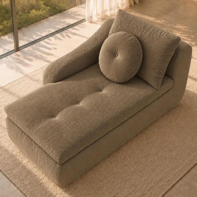 Main image of 66 Inch Left Facing Chaise Lounge with Double Cushioned Seat, Tufted Button Design Two Back Cushions for Study Living