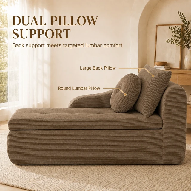 Alt view image 4 of 7 - 66 Inch Left Facing Chaise Lounge with Double Cushioned Seat, Tufted Button Design Two Back Cushions for Study Living
