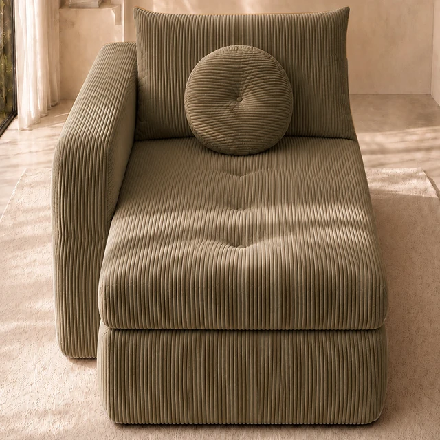 Alt view image 2 of 7 - 66 Inch Left Facing Chaise Lounge with Double Cushioned Seat, Tufted Button Design Two Back Cushions for Study Living