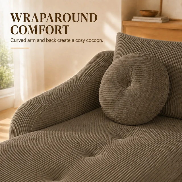 Alt view image 6 of 7 - 66 Inch Left Facing Chaise Lounge with Double Cushioned Seat, Tufted Button Design Two Back Cushions for Study Living